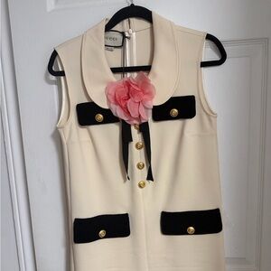 Gucci Cream and Black Dress with Pink Floral Accent